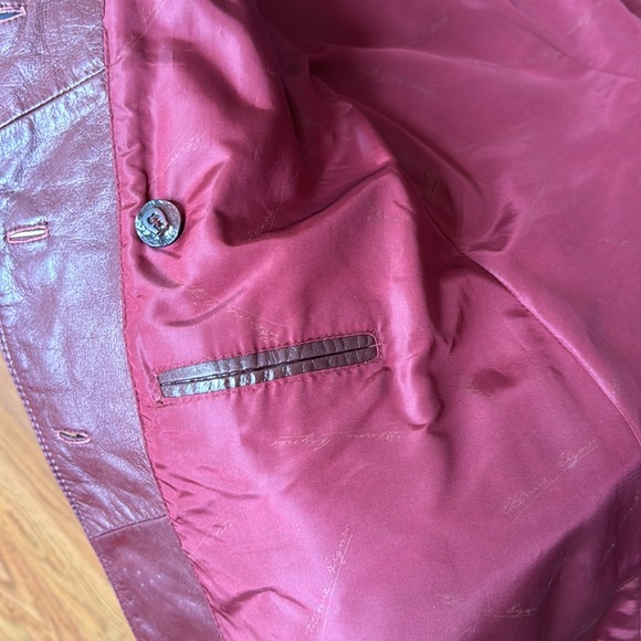 Vintage 1980s Etienne Aigner Oxblood Burgundy Belted Leather Jacket Sz 14 - Picture 4 of 7
